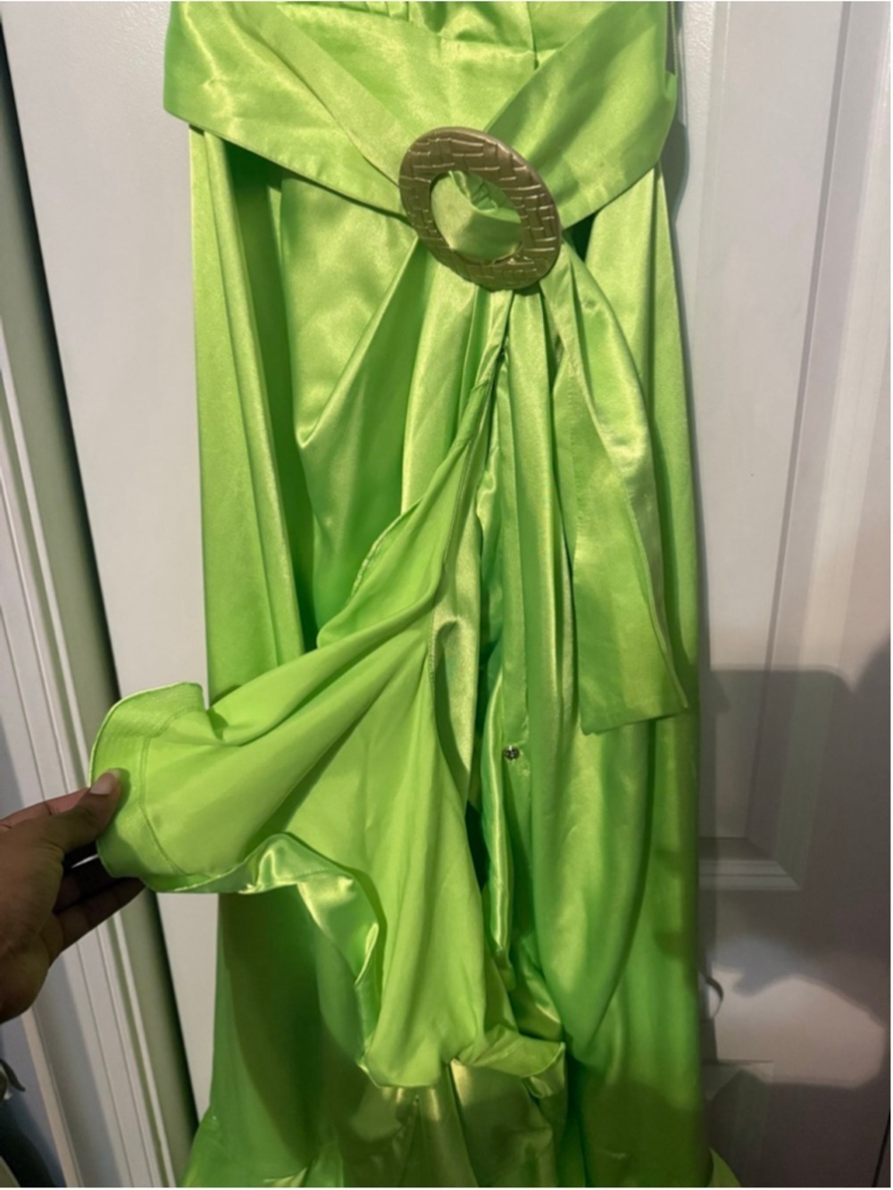 Women's Bronx and Banco Lime Green High-Low Ruffle Maxi Dress - Picture 9 of 11